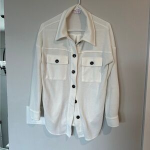 Pink Lily Cream Button-Front Lightweight Shirt Jacket
